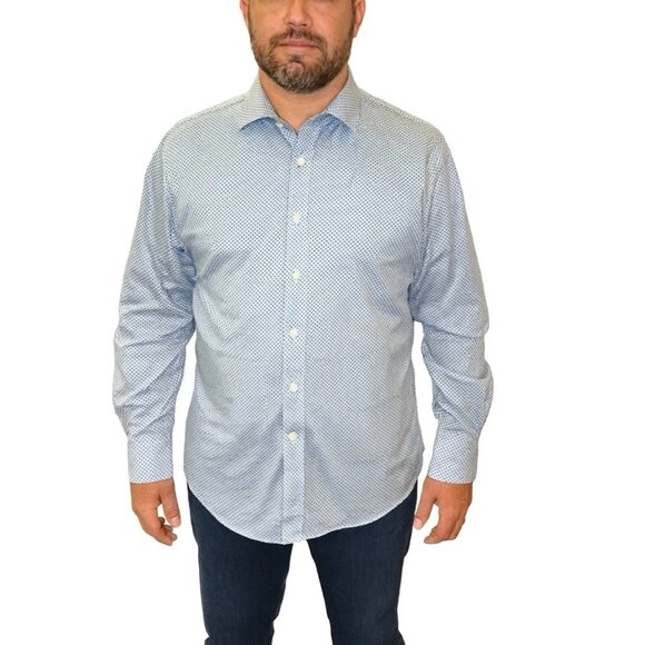 Esquire Men’s Slim Fit Dress Shirt Size 16.5 32/33 Blue Dotted Long Sleeve - Picture 1 of 10